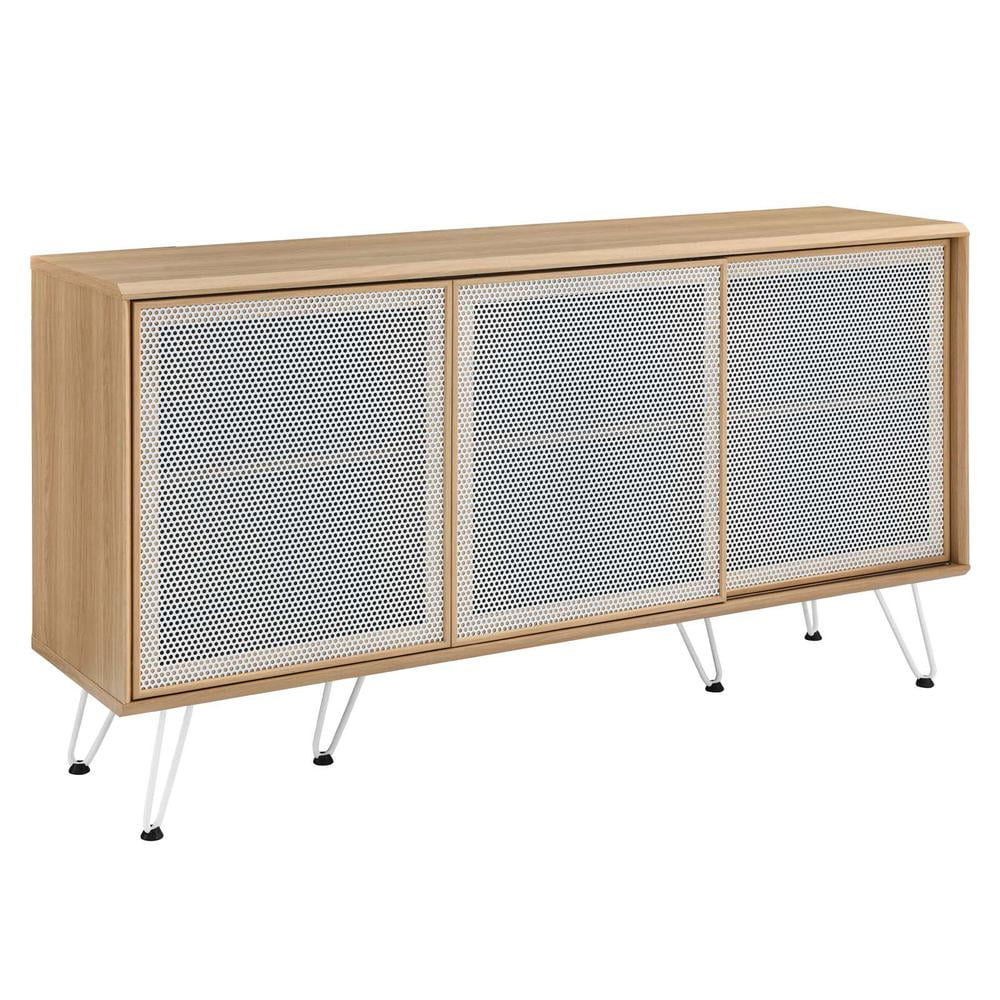 Nomad Modern Oak Sideboard with Sliding Metal Mesh Doors