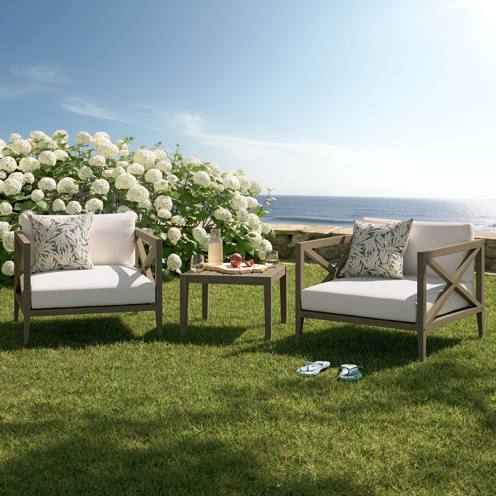 Northlake 3-Piece Patio Teak Wood Furniture Set with Armchair and Side Table