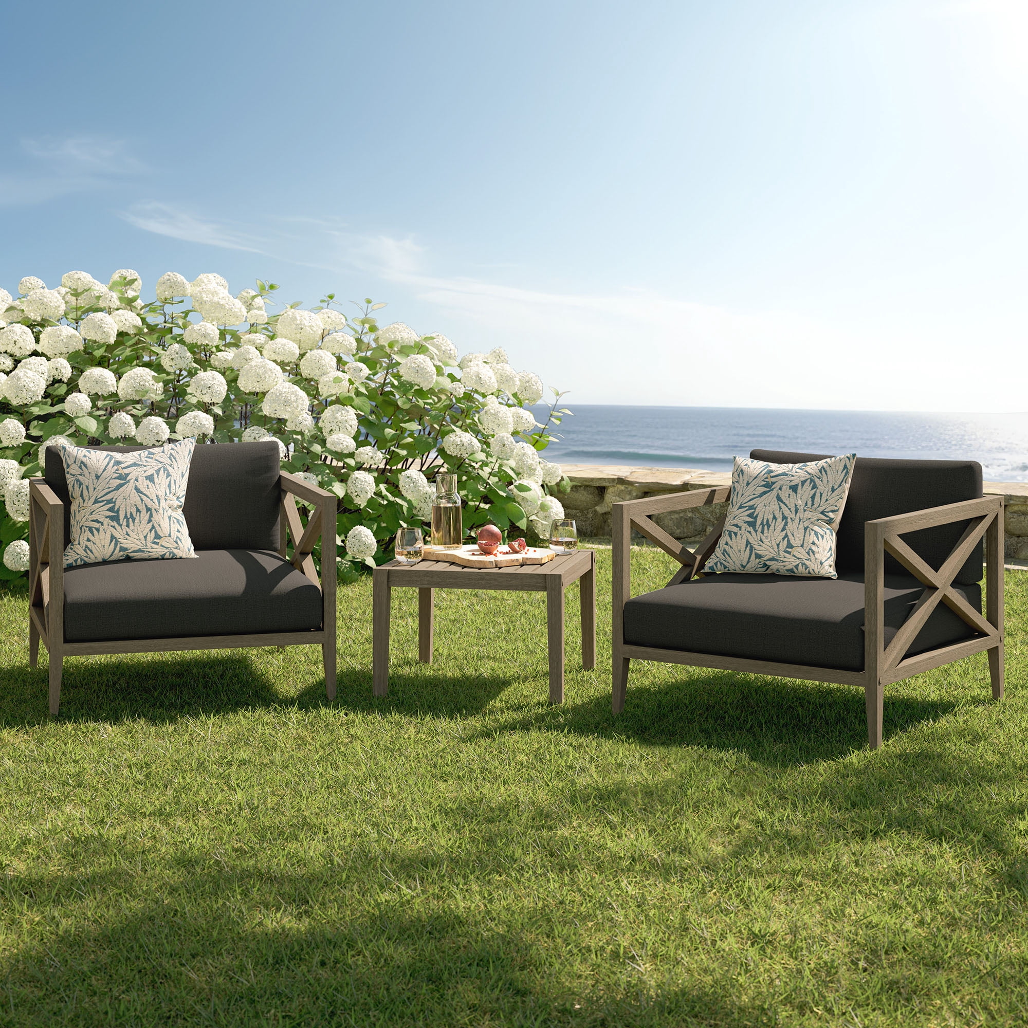 Northlake 3-Piece Outdoor Teak Wood Furniture Set with Armchair and Side Table