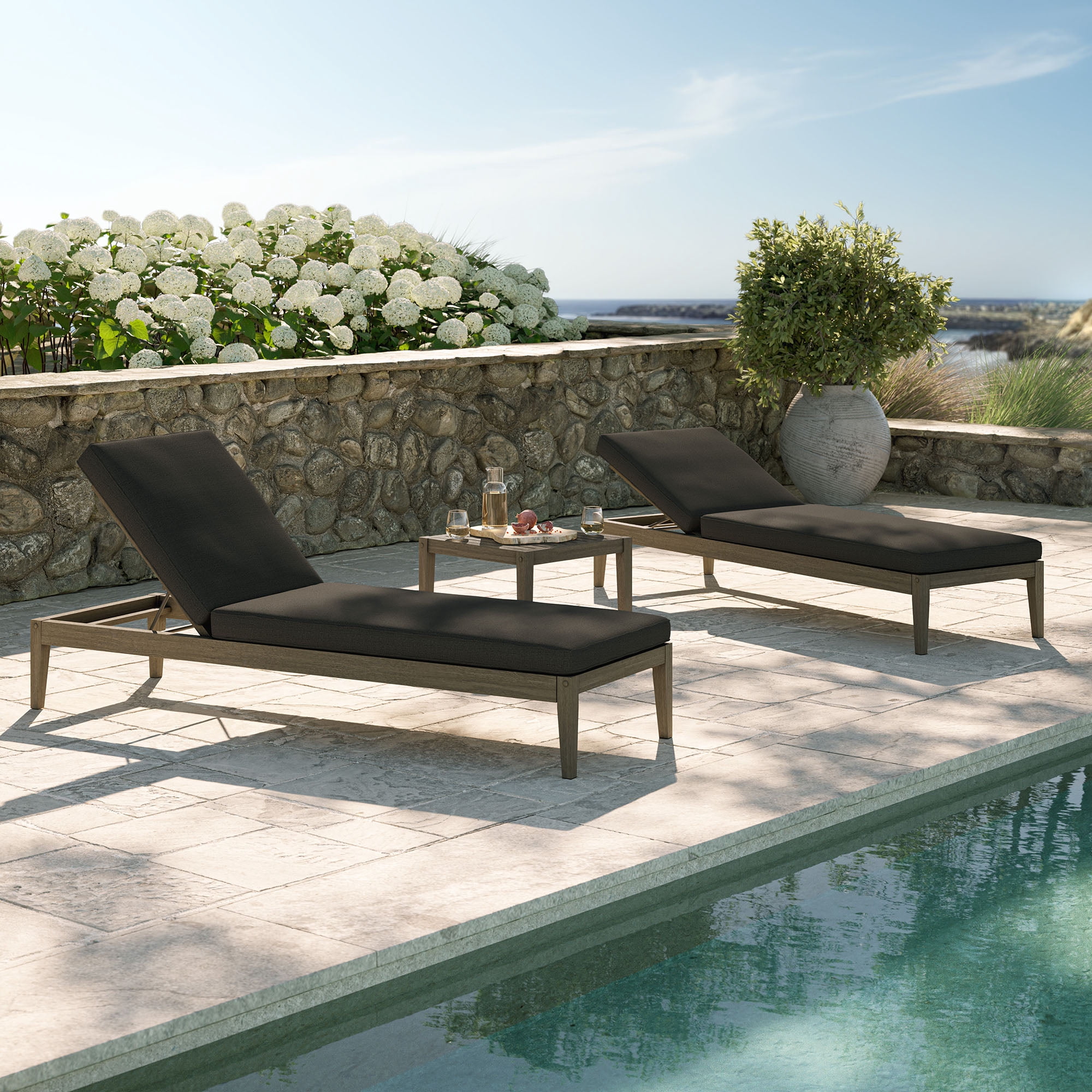 Northlake 3-Piece Patio Teak Furniture Set with Chaise Lounges and Side
