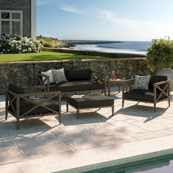Modway Northlake 5-Piece Outdoor Teak Wood Furniture Set in Weathered Gray Flint