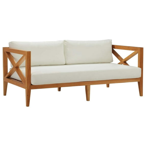 Modway Northlake Outdoor Patio Premium Grade A Teak Wood Sofa in Natural White