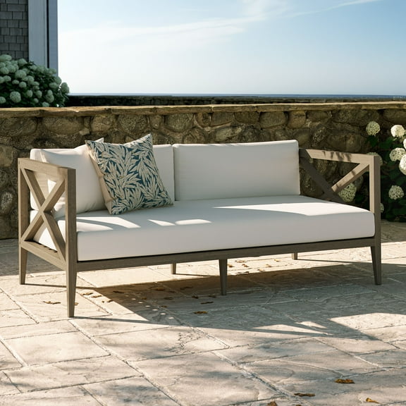 Modway Northlake Outdoor Patio Teak Loveseat in Weathered Gray White by Modway