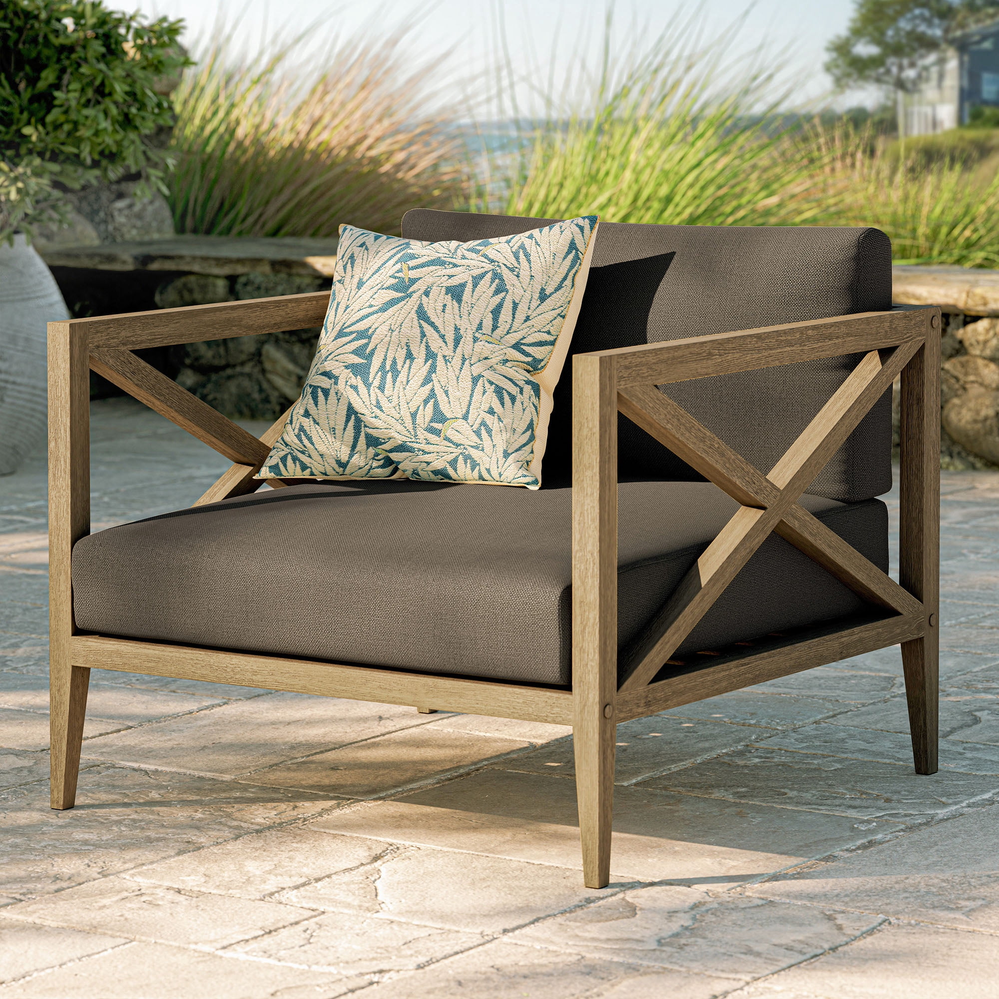 Northlake Outdoor Teak Armchair in Weathered Gray Flint