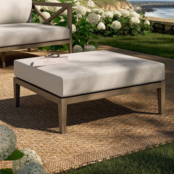 Northlake Outdoor Teak Ottoman in Weathered Gray Pebble