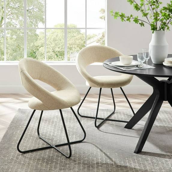Modway Nouvelle 19" Fabric Dining Chairs in Black/Beige (Set of 2)