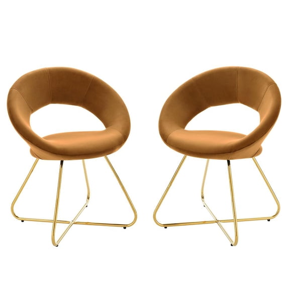 Modway Nouvelle 19" Velvet Dining Chairs in Gold/Cognac Brown (Set of 2)