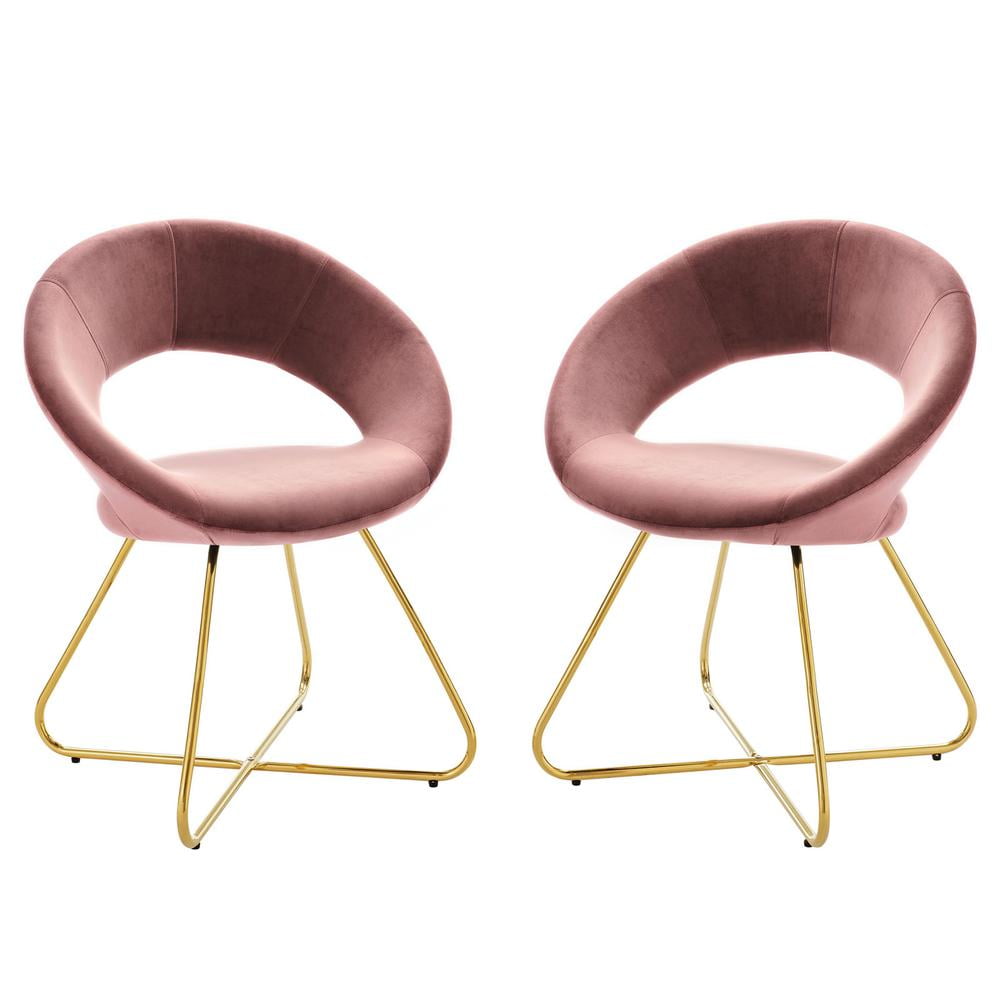 Gold Dusty Rose Velvet Upholstered Side Chair with Hairpin Legs
