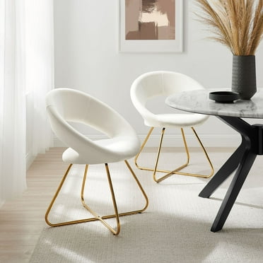 Modway Nouvelle 19" Velvet Dining Chairs in Gold/White (Set of 2)