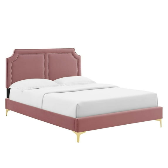Modway Novi Performance Velvet Full Bed in Dusty Rose