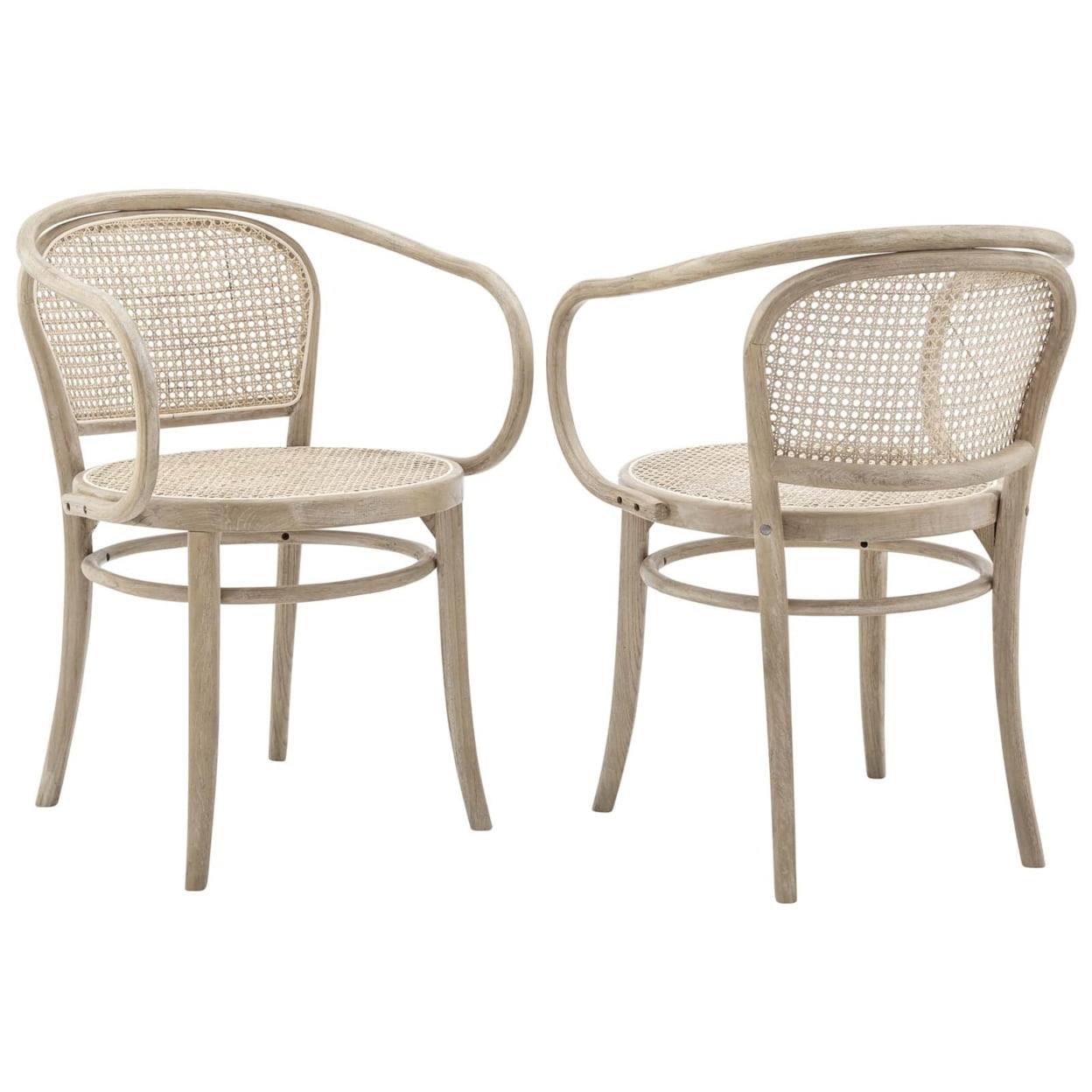 Gray Elm Wood and Cane Arm Chair, 22" x 31.5"