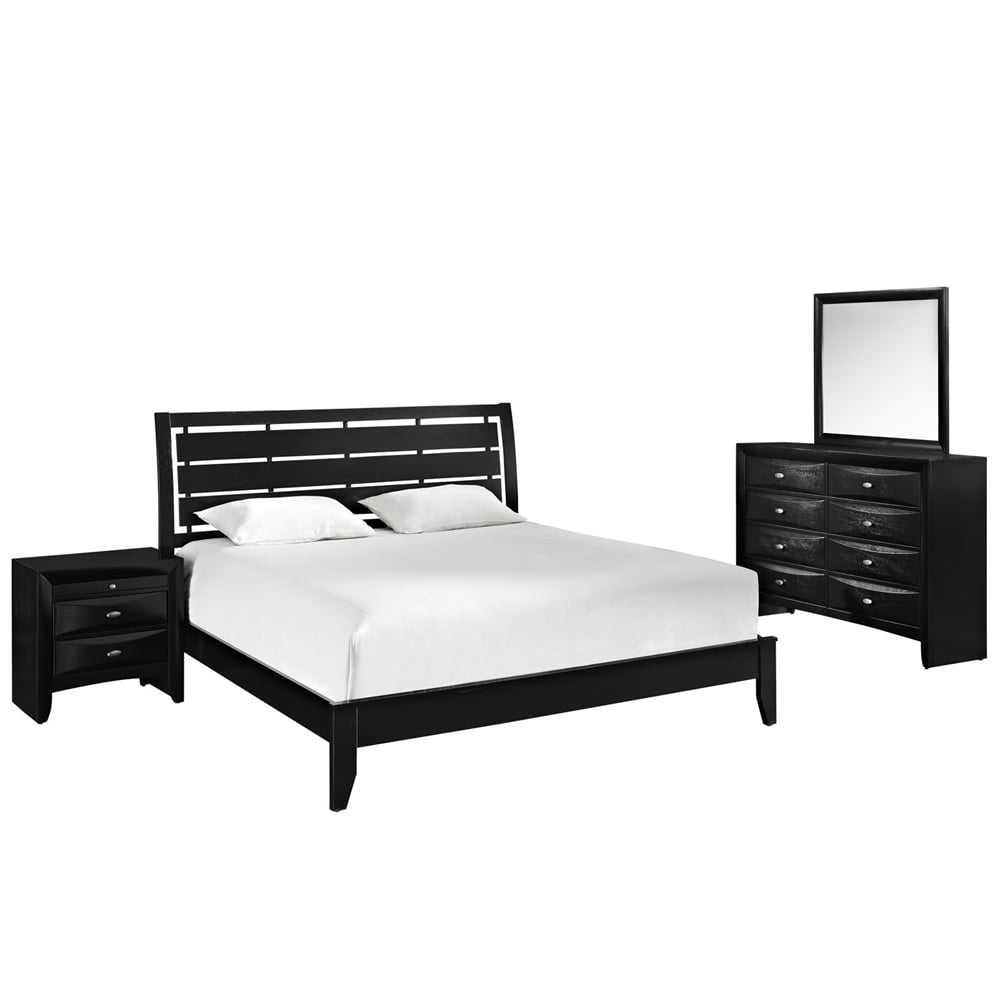 Modway Olivia 4Piece Queen Contemporary Bedroom Set in Black