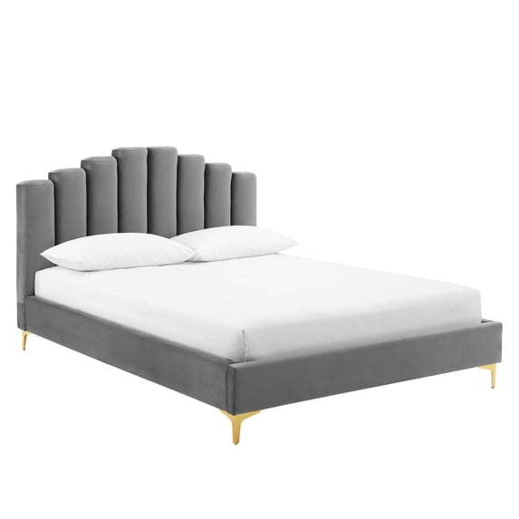 Modway Olivia Queen Performance Velvet Platform Bed in Gray