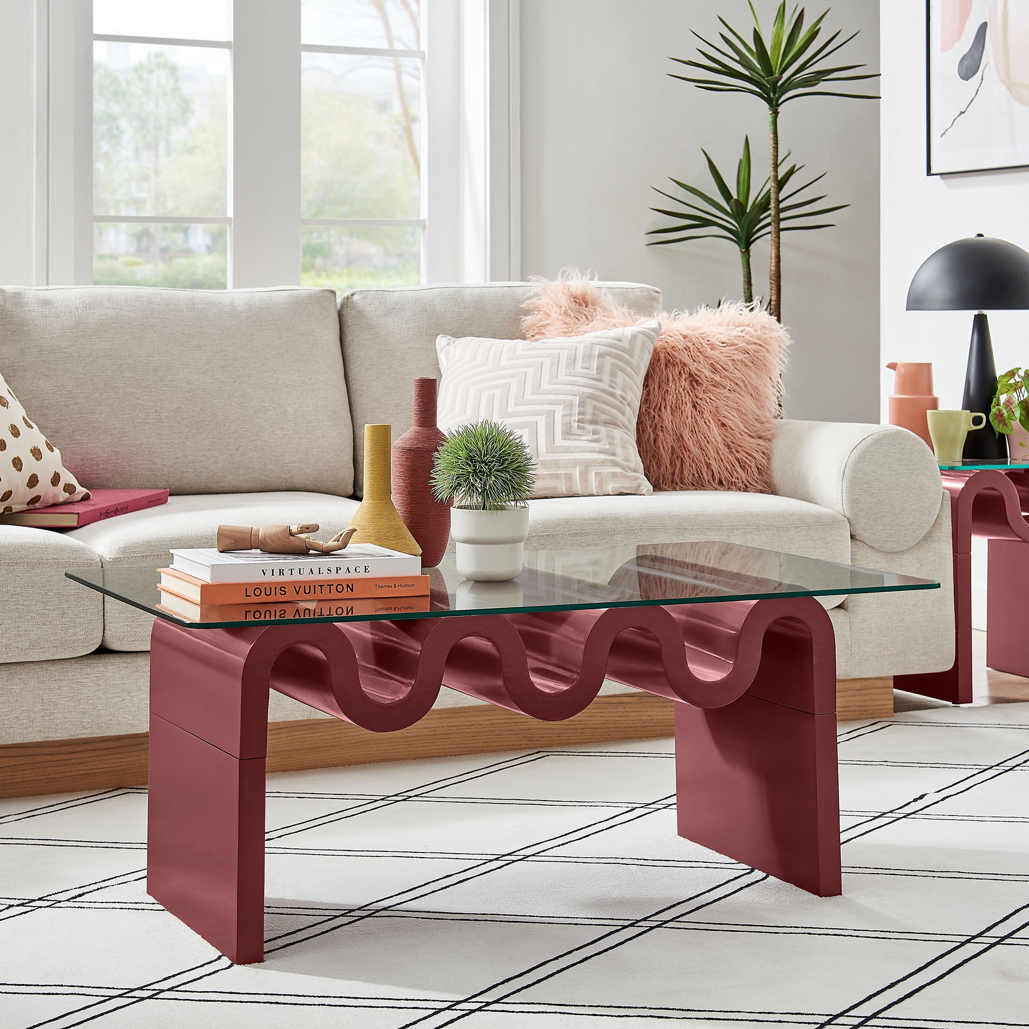 Ondine Spiced Apple Wood and Glass Retro Coffee Table