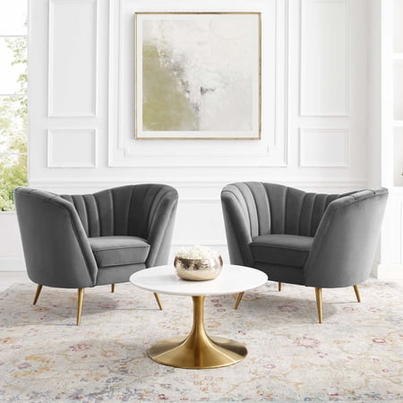 Modway Opportunity Performance Velvet Armchair Set of 2 in Gray