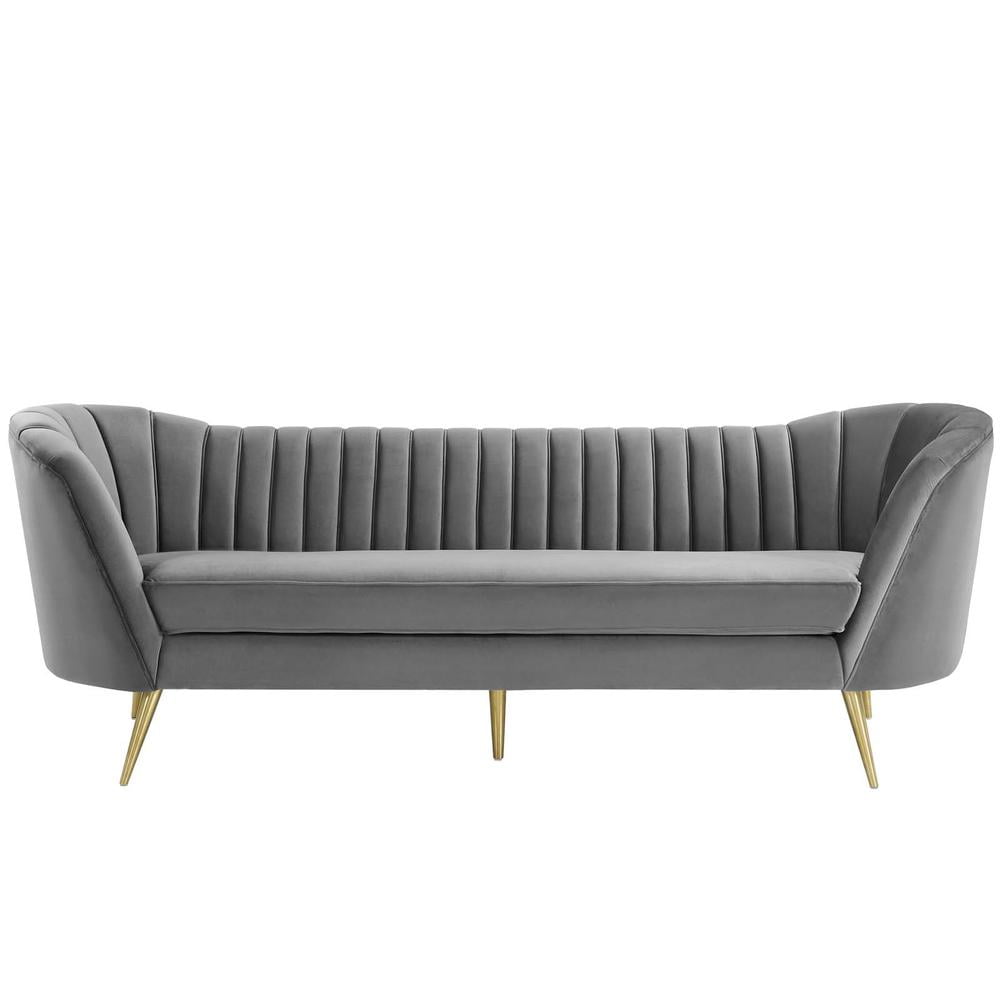 Elegant Gray Velvet Tufted Sofa with Gold Steel Legs