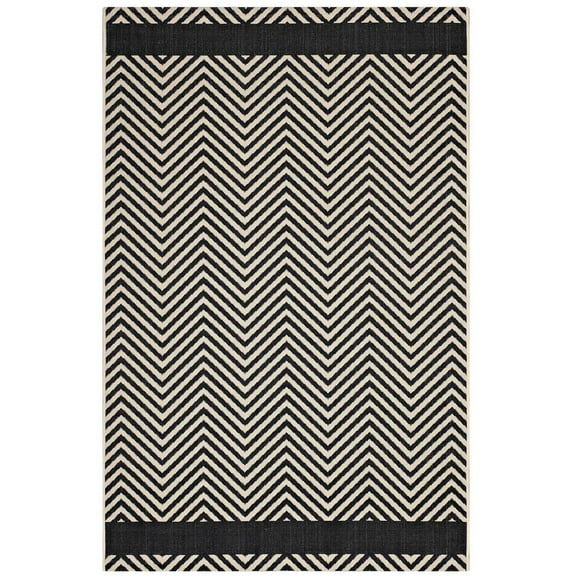 Modway Optica Chevron With End Borders 5x8 Indoor and Outdoor Area Rug in Black and Beige