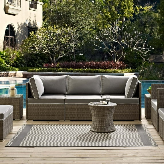 Modway Optica Chevron With End Borders 8x10 Indoor and Outdoor Area Rug in Gray and Beige