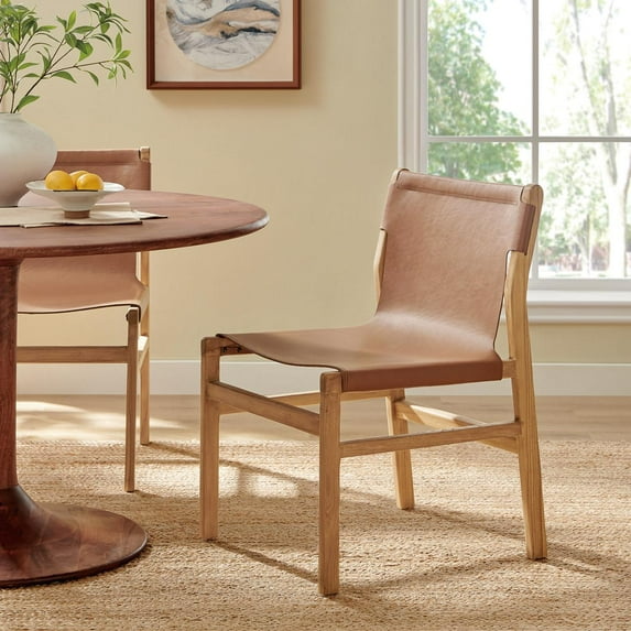 Sonora Leather Dining Side Chair in Chestnut Tan