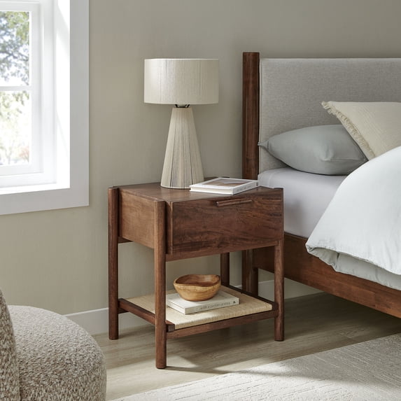 Oswin 1-Drawer Wood Nightstand in Walnut