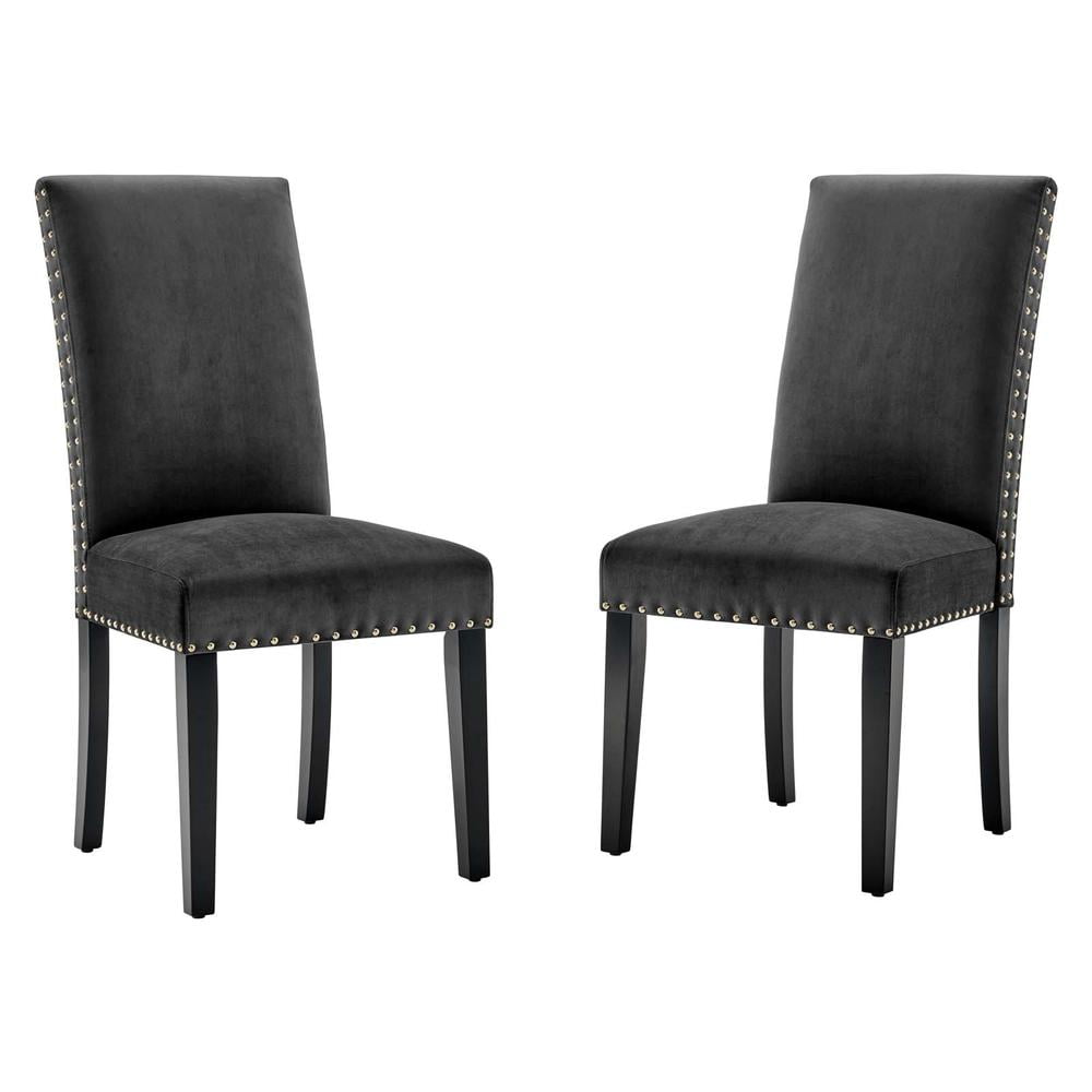 Charcoal Velvet Upholstered Parsons Side Chair with Nailhead Trim