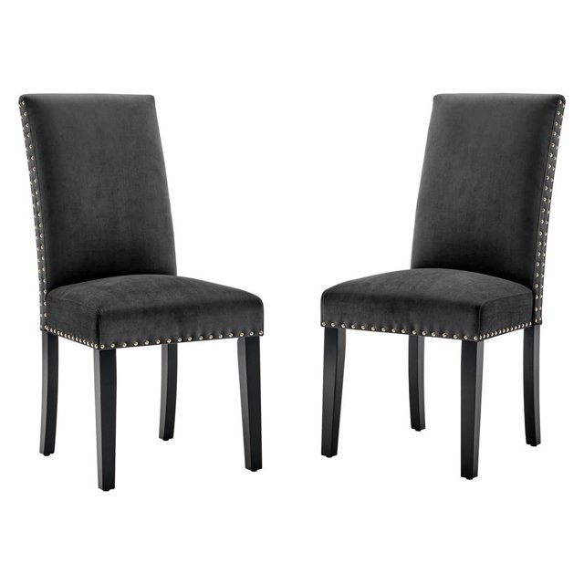 Modway Parcel 19.5" Performance Velvet Dining Side Chairs in Charcoal (Set of 2)