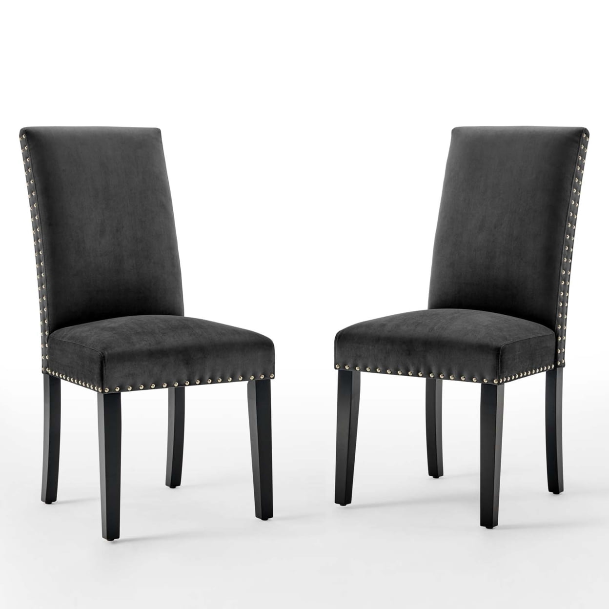 Charcoal Velvet Upholstered Parsons Side Chair with Nailhead Trim