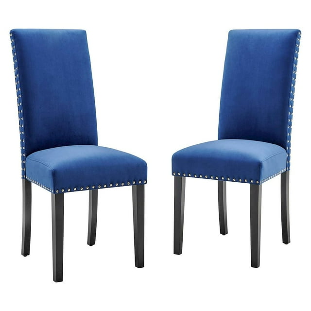 Modway Parcel 19.5" Performance Velvet Dining Side Chairs in Navy (Set of 2)
