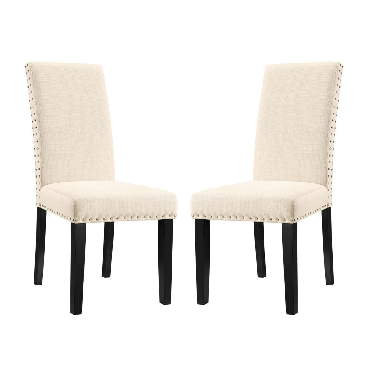 Elegant Beige Upholstered Parsons Dining Side Chair with Nailhead Trim