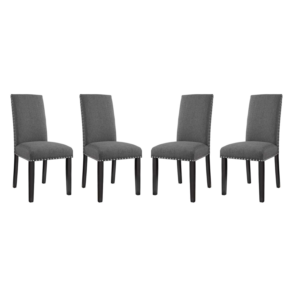 Gray Upholstered Parsons Side Chair with Wood Legs, Set of 4