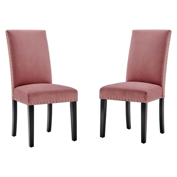 Modway Parcel 19.5" Velvet Dining Side Chairs in Dusty Rose (Set of 2)