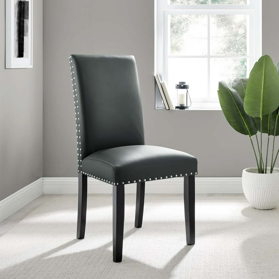 Modway Parcel Dining Faux Leather Side Chair in Gray