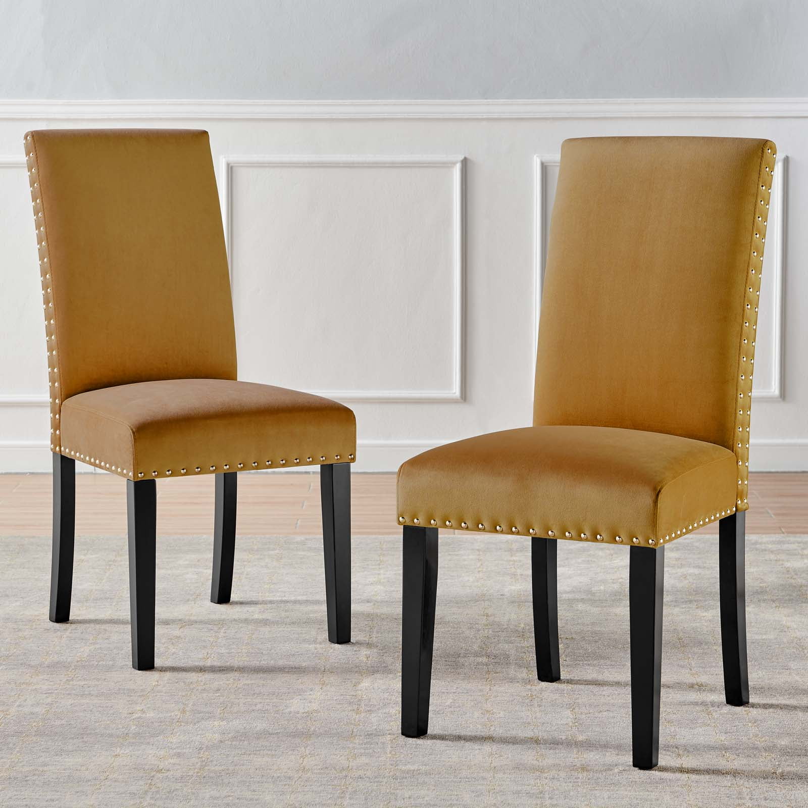 Modway Parcel Performance Velvet Dining Side Chairs Set of 2, Brown