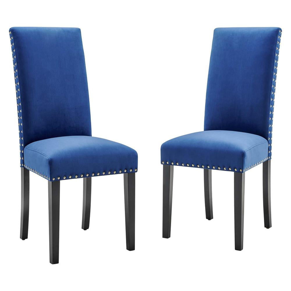Elegant Navy Velvet Upholstered Parsons Side Chair with Nailhead Trim
