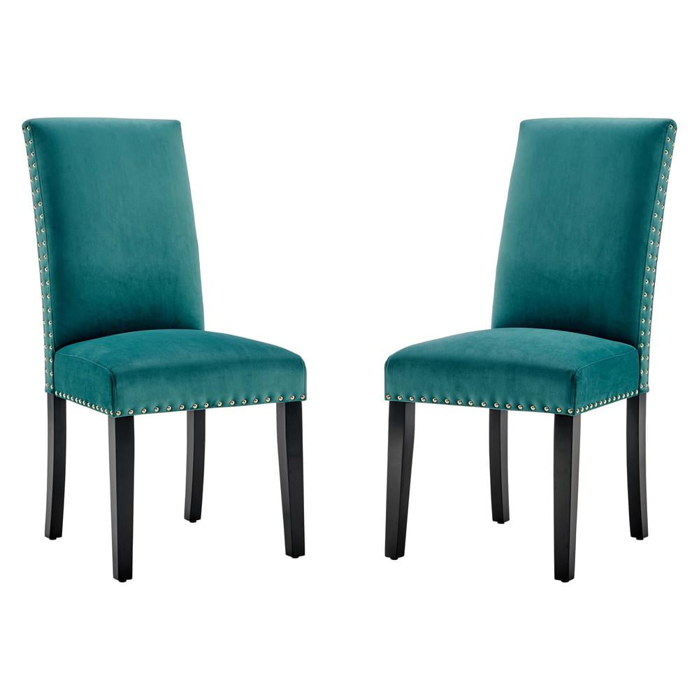 Teal Velvet Upholstered Parsons Side Chair with Wood Legs