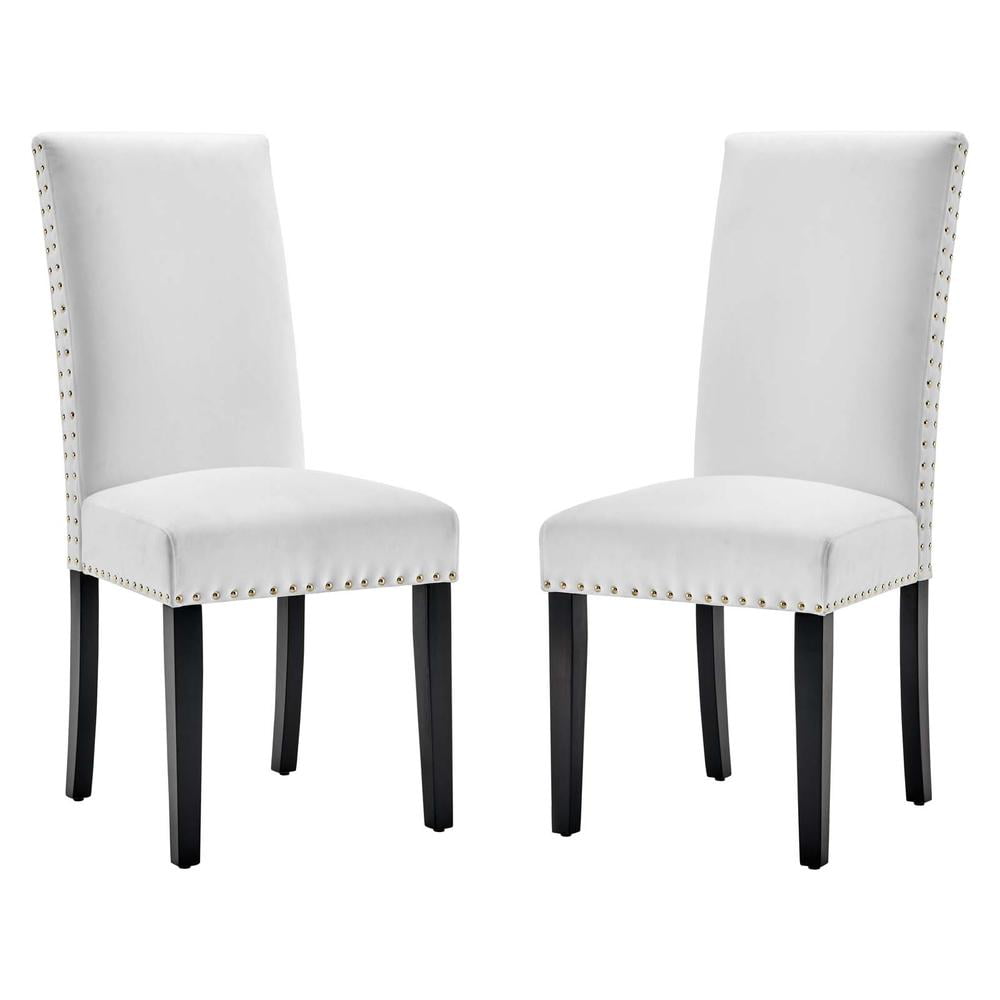 Elegant White Velvet Upholstered Parsons Side Chair with Nailhead Trim
