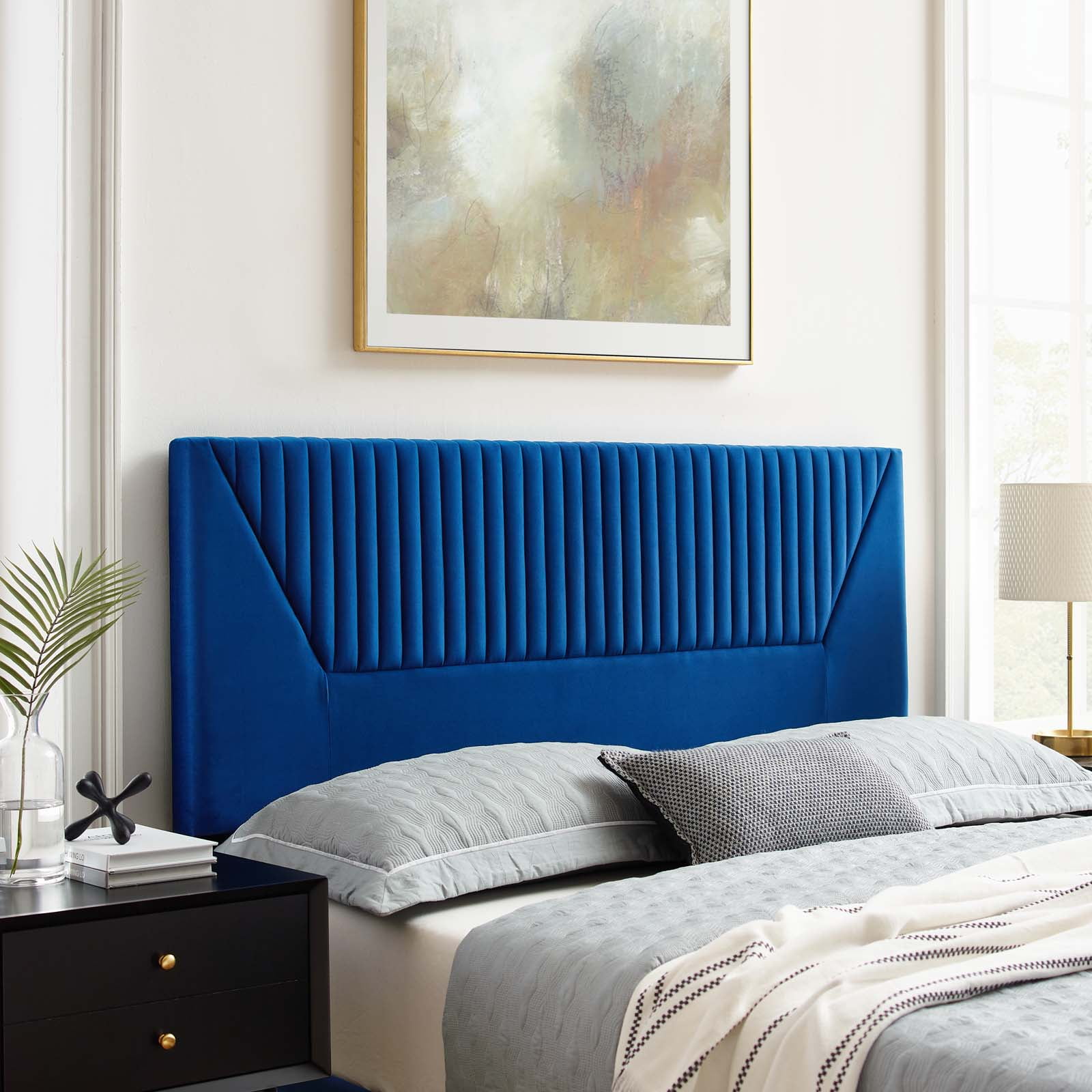 Modway Patience Channel Tufted Performance Velvet Full/Queen Headboard in Navy