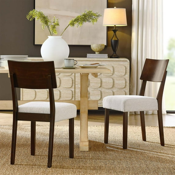 Pax Wood Dining Side Chairs - Set of 2 in Walnut Heathered Weave Ivory