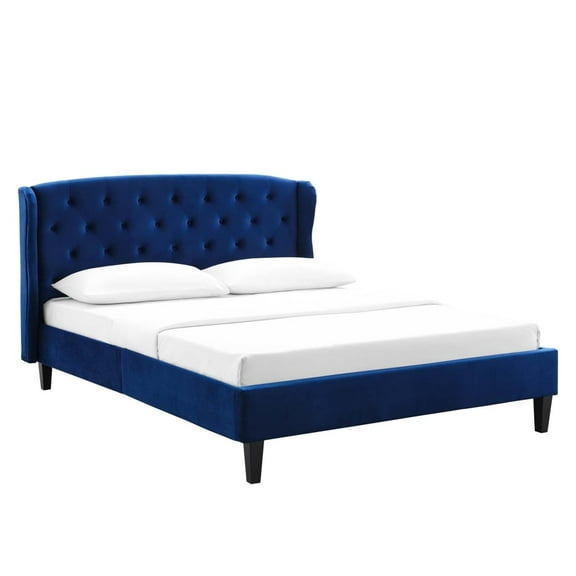 Modway Penelope Tufted Wingback Queen Performance Velvet Platform Bed in Navy