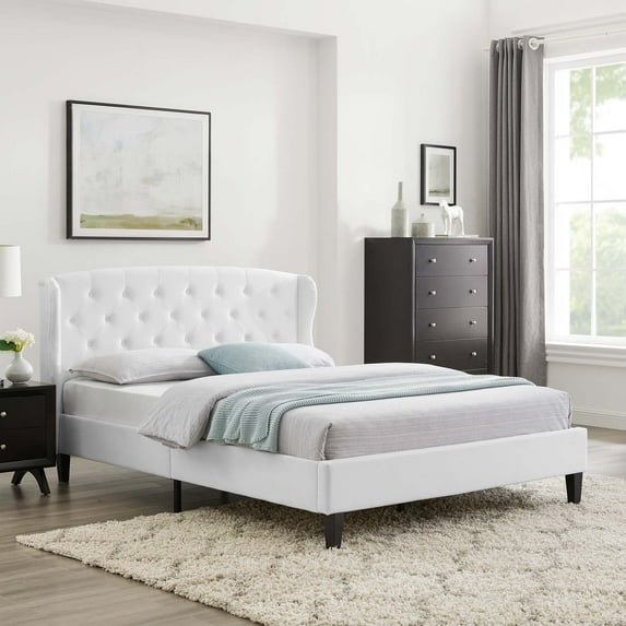 Modway Penelope Tufted Wingback Queen Performance Velvet Platform Bed in White