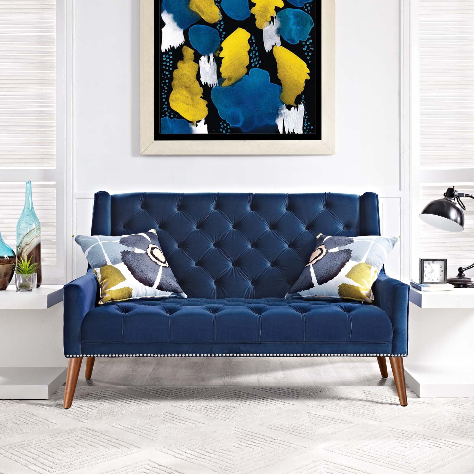 Modway Peruse Performance Velvet Loveseat in Navy