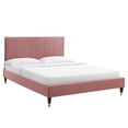 thumbnail image 1 of Full Platform Bed Dusty Pink Velvet Pleated Design Panel Headboard, 1 of 7