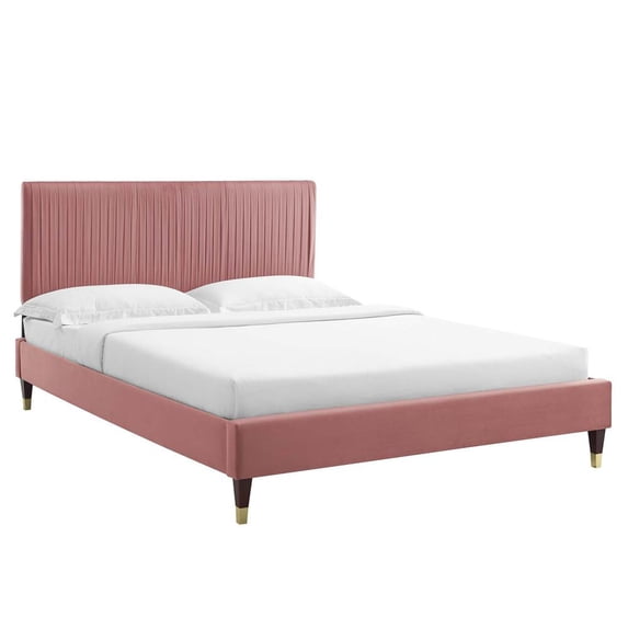 Modway Peyton Modern Style Velvet Queen Platform Bed in Dusty Rose Pink