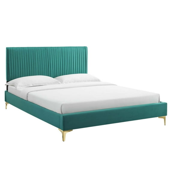 Modway Peyton Performance Velvet Queen Platform Bed in Teal