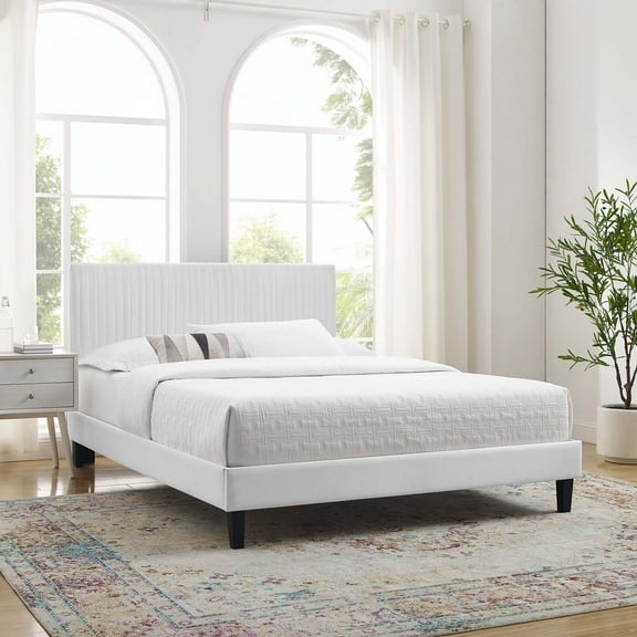 Modway Peyton Performance Velvet Queen Platform Bed in White