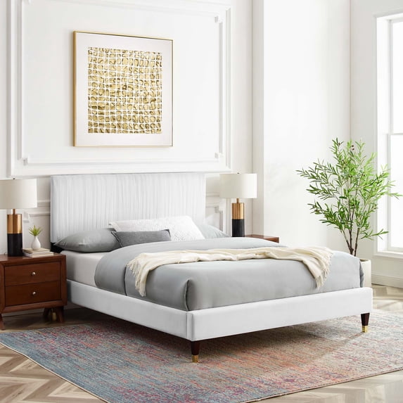 Modway Peyton Performance Velvet Twin Platform Bed in White