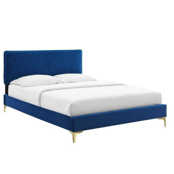 Modway Phillipa Performance Velvet King Platform Bed in Navy