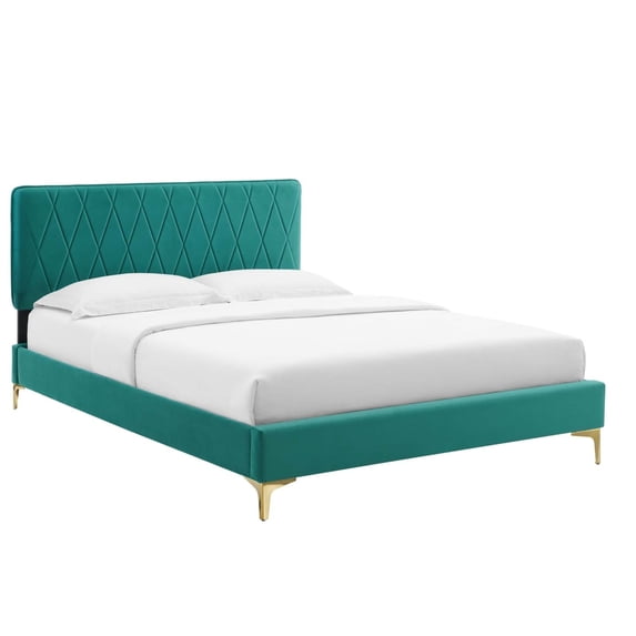 Modway Phillipa Performance Velvet King Platform Bed in Teal