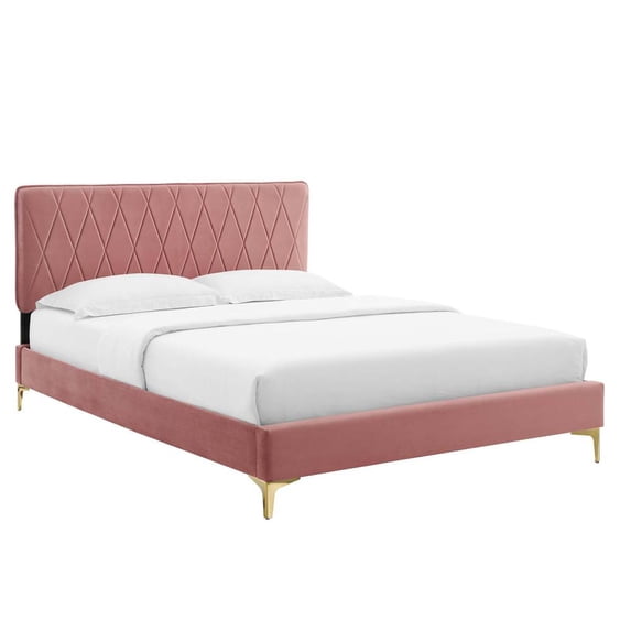 Modway Phillipa Performance Velvet Queen Platform Bed in Dusty Rose
