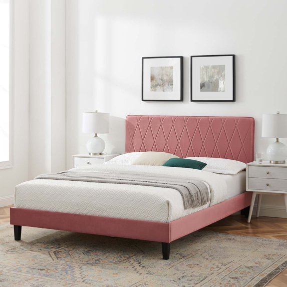 Modway Phillipa Performance Velvet Queen Platform Bed in Dusty Rose